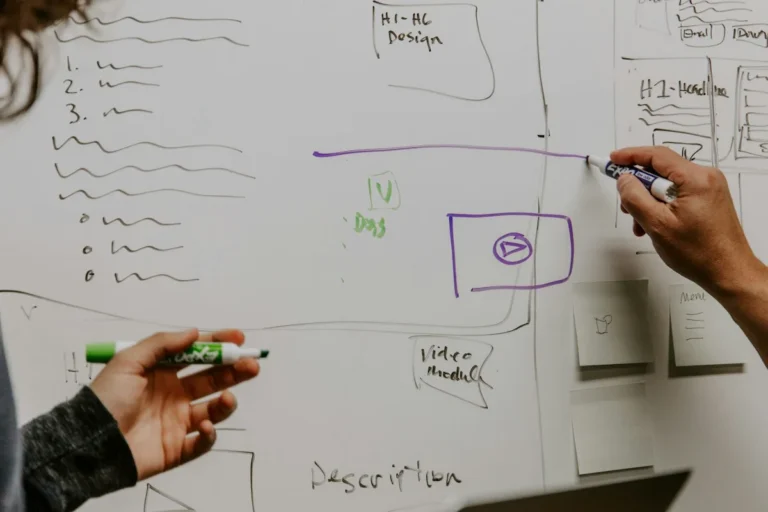 Dos personas trazan en una pizarra un mapa de controles para varias normativas